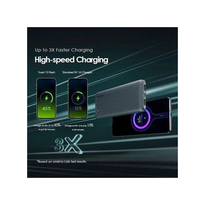 Oraimo OPB-1100D Toast 15 Flash 10000mAh Fast Charging Power Bank, Black