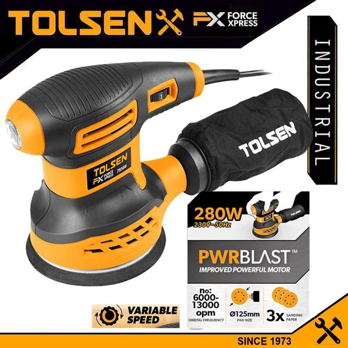 Tolsen Random Orbital Sander 280 Watts Heavy Duty Professional Wood Plastics Metal Sanding Machine 280W